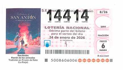 Décimo 14414 del sorteo 8-24/01/2026 Sábado