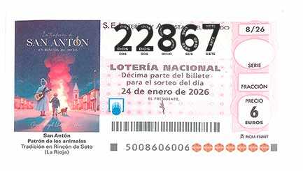 Décimo 22867 del sorteo 8-24/01/2026 Sábado
