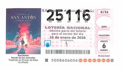 Décimo 25116 del sorteo 8-24/01/2026 Sábado