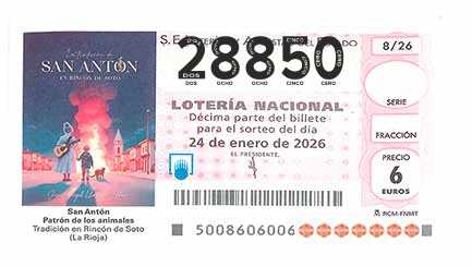 Décimo 28850 del sorteo 8-24/01/2026 Sábado
