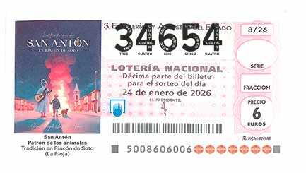 Décimo 34654 del sorteo 8-24/01/2026 Sábado