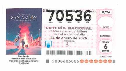 Décimo 70536 del sorteo 8-24/01/2026 Sábado