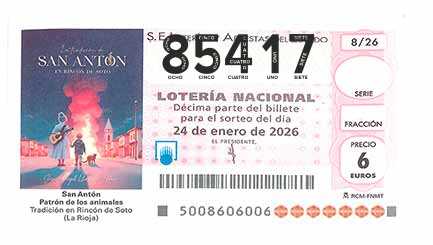 Décimo 85417 del sorteo 8-24/01/2026 Sábado