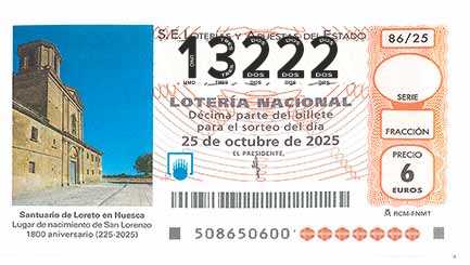 Décimo 13222 del sorteo 86-25/10/2025 Sábado