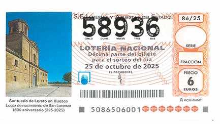Décimo 58936 del sorteo 86-25/10/2025 Sábado