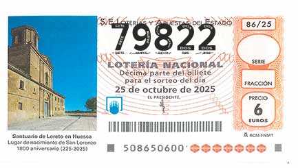 Décimo 79822 del sorteo 86-25/10/2025 Sábado