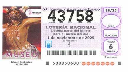 Décimo 43758 del sorteo 88-01/11/2025 Sábado