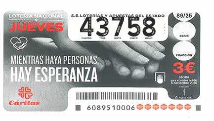 Décimo 43758 del sorteo 89-06/11/2025 Jueves