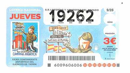 Décimo 19262 del sorteo 9-29/01/2026 Jueves