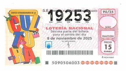 Décimo 19253 del sorteo 90-08/11/2025 Sábado