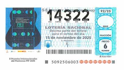 Décimo 14322 del sorteo 92-15/11/2025 Sábado