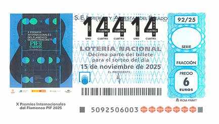 Décimo 14414 del sorteo 92-15/11/2025 Sábado
