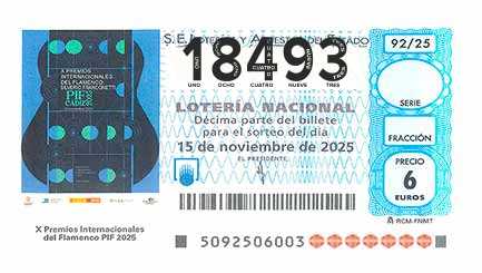 Décimo 18493 del sorteo 92-15/11/2025 Sábado
