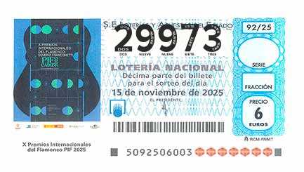 Décimo 29973 del sorteo 92-15/11/2025 Sábado