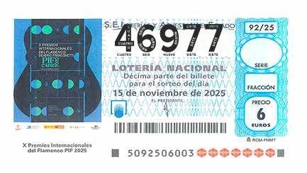 Décimo 46977 del sorteo 92-15/11/2025 Sábado