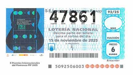 Décimo 47861 del sorteo 92-15/11/2025 Sábado