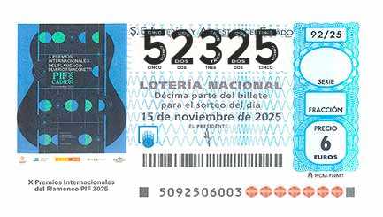 Décimo 52325 del sorteo 92-15/11/2025 Sábado