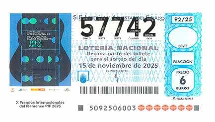 Décimo 57742 del sorteo 92-15/11/2025 Sábado