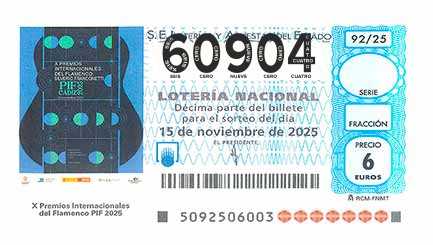 Décimo 60904 del sorteo 92-15/11/2025 Sábado