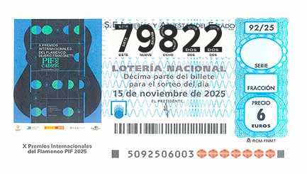 Décimo 79822 del sorteo 92-15/11/2025 Sábado