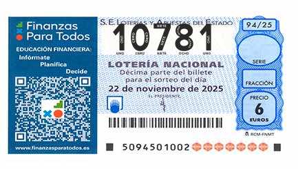 Décimo 10781 del sorteo 94-22/11/2025 Sábado