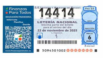 Décimo 14414 del sorteo 94-22/11/2025 Sábado