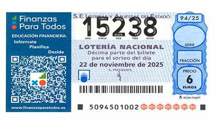 Décimo 15238 del sorteo 94-22/11/2025 Sábado