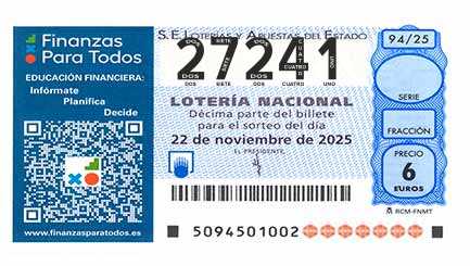 Décimo 27241 del sorteo 94-22/11/2025 Sábado