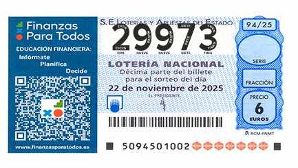 Décimo 29973 del sorteo 94-22/11/2025 Sábado