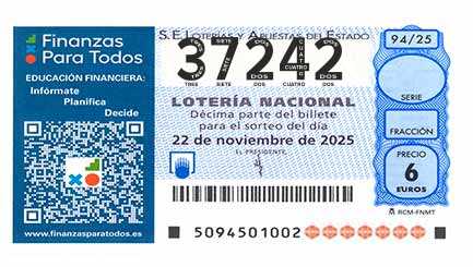 Décimo 37242 del sorteo 94-22/11/2025 Sábado