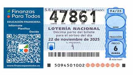 Décimo 47861 del sorteo 94-22/11/2025 Sábado