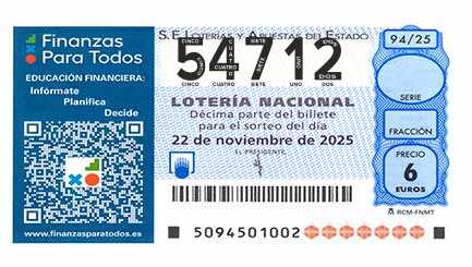 Décimo 54712 del sorteo 94-22/11/2025 Sábado