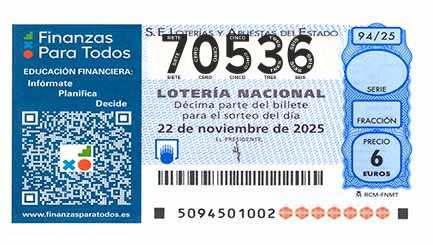 Décimo 70536 del sorteo 94-22/11/2025 Sábado