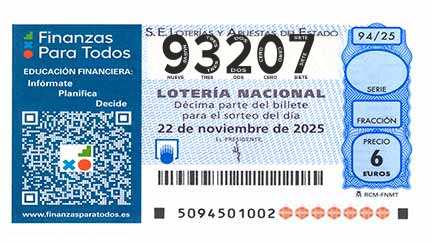Décimo 93207 del sorteo 94-22/11/2025 Sábado