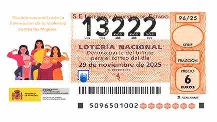 Décimo 13222 del sorteo 96-29/11/2025 Sábado