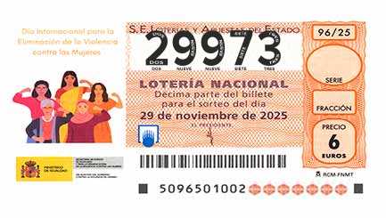 Décimo 29973 del sorteo 96-29/11/2025 Sábado