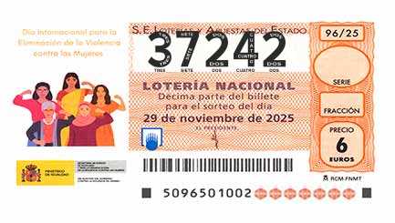 Décimo 37242 del sorteo 96-29/11/2025 Sábado