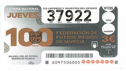 Décimo 37922 del sorteo 97-04/12/2025 Jueves
